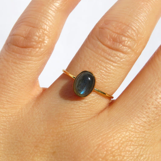 14k Gold Filled 6x8mm Oval Rainbow Labradorite Ring