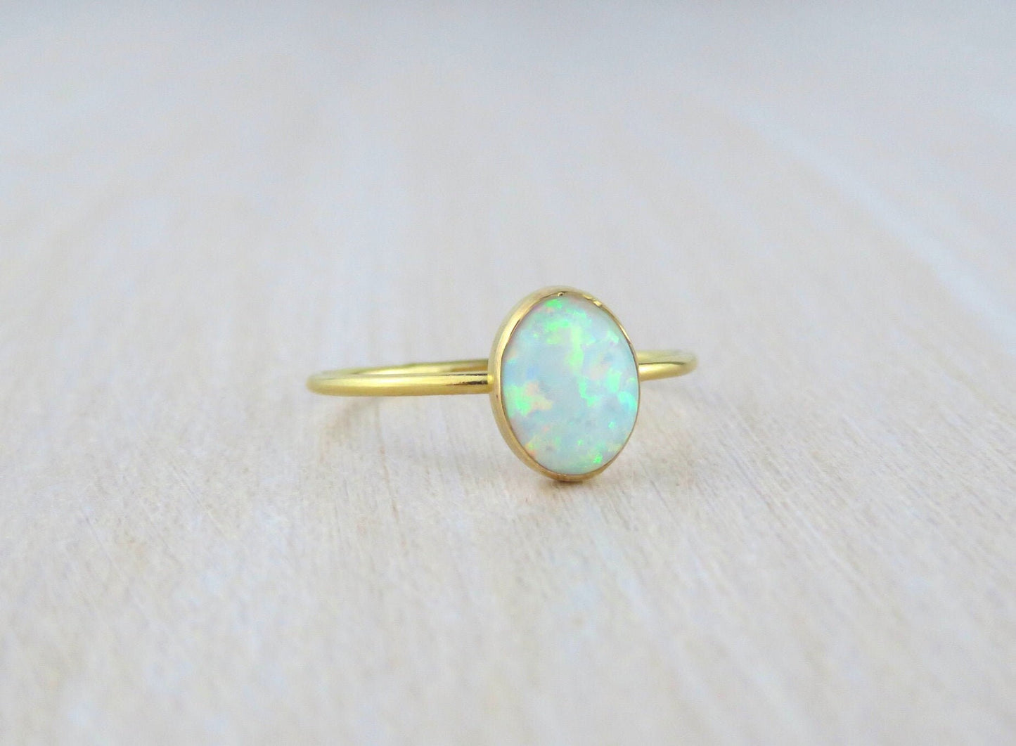 14k Gold Filled 6x8mm Fire White Opal Ring