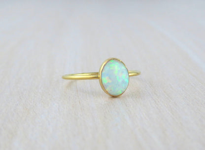 14k Gold Filled 6x8mm Fire White Opal Ring