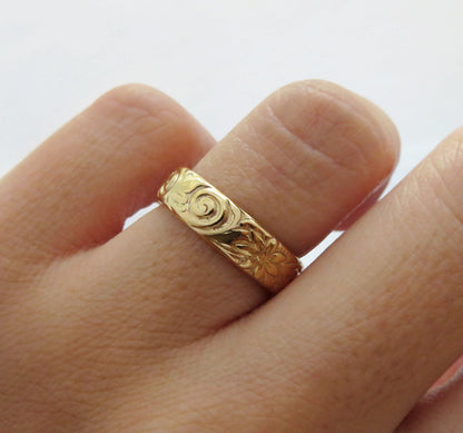 14k Gold Filled 5mm Thick Floral Ring