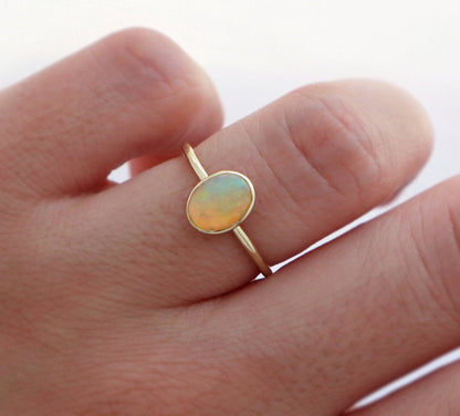 14k Gold 6x8mm Oval Ethiopian Opal Ring