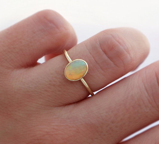 14k Gold 6x8mm Oval Ethiopian Opal Ring