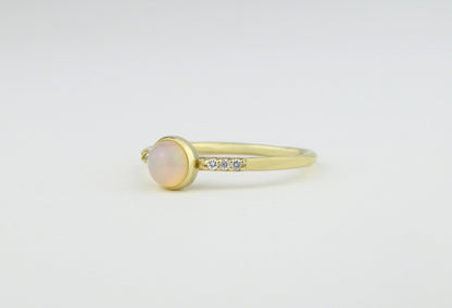 14k Gold 5mm Round Natural Opal Ring with Diamond Accents