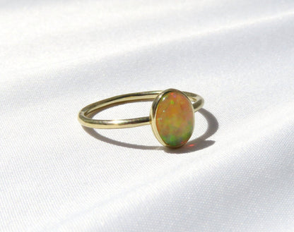 14k Gold 6x8mm Oval Natural Ethiopian Opal Ring