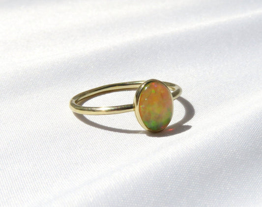 14k Gold 6x8mm Oval Natural Ethiopian Opal Ring