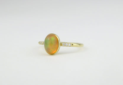 14k Gold 6x8mm Oval Natural Ethiopian Opal Ring with Diamond Accents