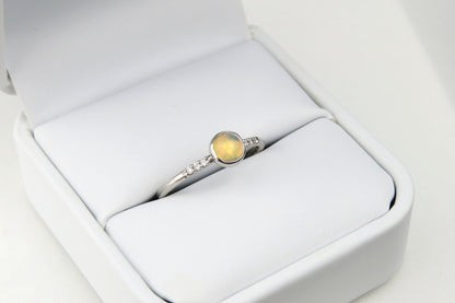 14k Gold 5mm Round Ethiopian Opal Ring with Diamond Accents
