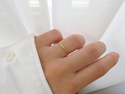 14k Gold 1mm Hammered Thin Stack Gold Ring