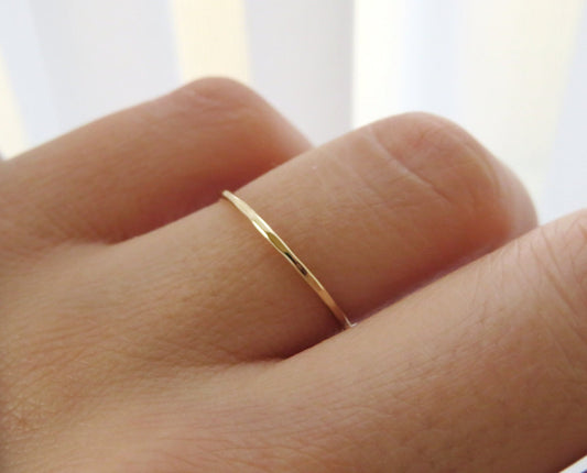 14k Gold 1mm Hammered Thin Stack Gold Ring