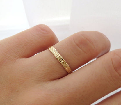 14k Gold 2.8mm Floral Wedding Band