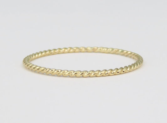 14k Gold 1mm Dainty Twist Ring