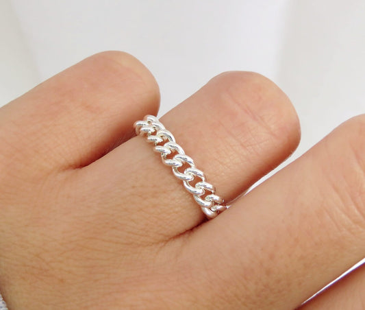 .925 Sterling Silver 4mm Curb Chain Ring
