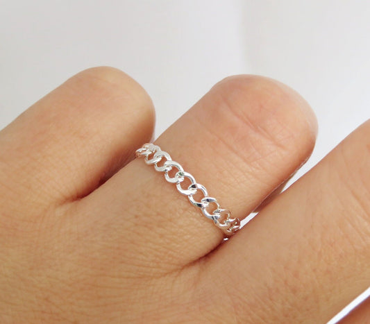.925 Sterling Silver 2.7mm Curb Chain Ring