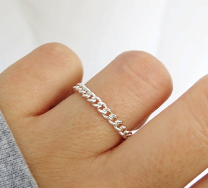 .925 Sterling Silver 3mm Curb Chain Ring
