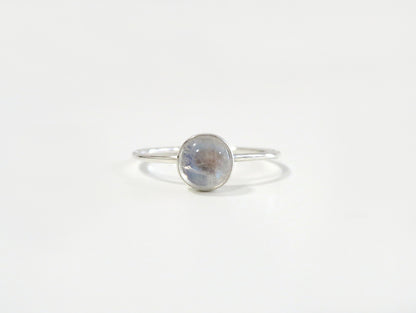 .925 Sterling Silver 6mm Round Rainbow Moonstone Ring