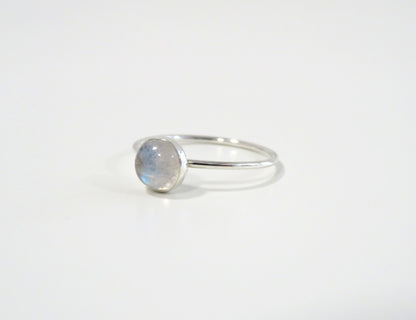 .925 Sterling Silver 6mm Round Rainbow Moonstone Ring